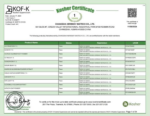 Latest company news about Herbway renouvelle le certificat KOF-K Kosher